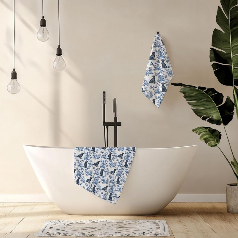 Nipil Chinoiserie Labrador Retriever Kitchen Towels Set of 2, Blue and White Botanical Grandmillennial Dog Decorative Dish Tea Towels, Labrador Retriever Gifts for Kitchen Bathroom Decor, 16x24 Inch - Image 3